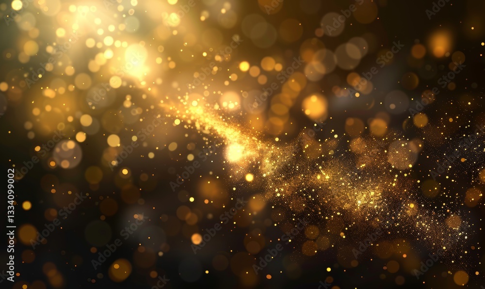 Aufkleber a breathtaking display of luminous golden particles and bokeh lights cascading through a deep dark b
