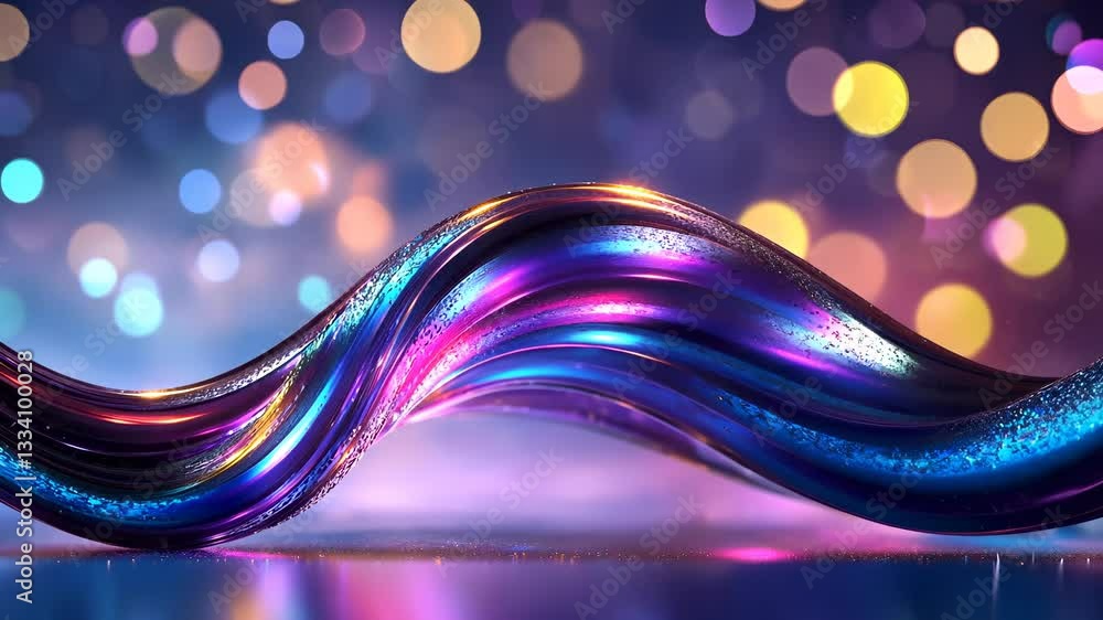 Poster golden background with flowing abstract and blue particles, creating a magical and festive atmospher