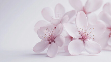 Fototapeta premium White background with cherry and apple blossoms.