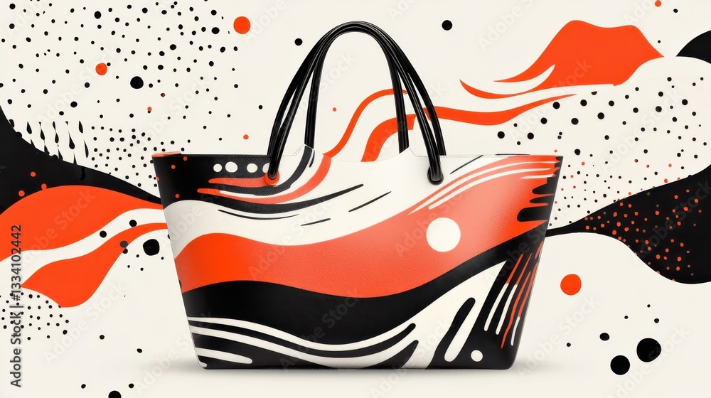 Poster artistic handbag with abstract patterns in bold red and black
