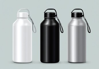 Blank metal water bottles mockup set against a plain background