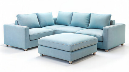 Light Blue Sectional Sofa with Ottoman for Comfortable and Stylish Home Interiors


