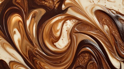 Swirling chocolate and cream abstract texture with rich brown and white tones