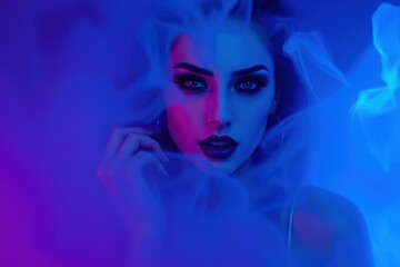 Model posed in colorful smoke against a dramatic background during a nighttime photoshoot