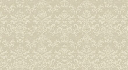 Elegant Beige Damask Wallpaper with Classic Floral Motifs