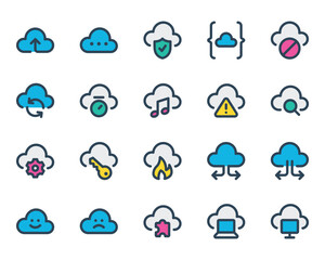 Fototapeta premium Filled color outline icons set for Cloud computing.