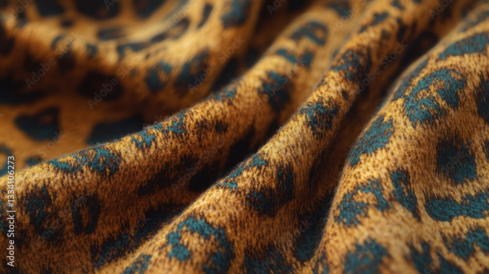 Poster close-up of soft leopard print fabric on textured background
