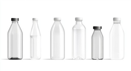 Various plastic bottles on white background