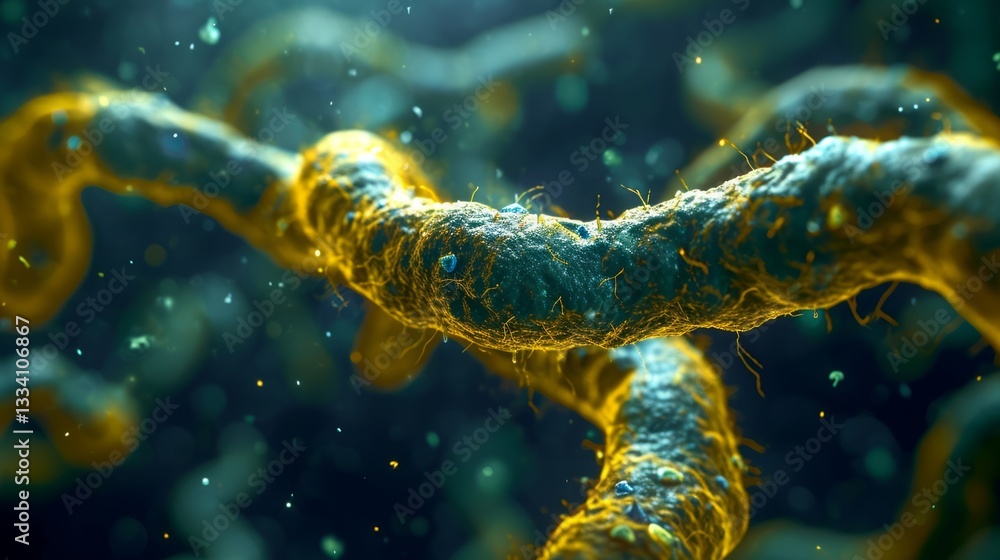 Poster a high-resolution image reveals the intricate details of a chain-like structure, showcasing textures