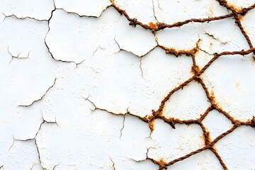 Obraz premium Cracked white paint with rusty wire mesh
