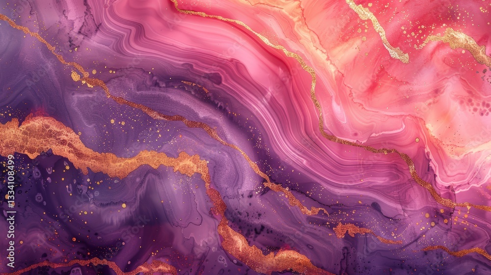 Poster a mesmerizing blend of purples and pinks flowing together, punctuated by shining streaks of golden a
