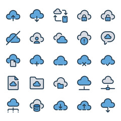 Fototapeta premium Filled blue outline icons set for Cloud computing.