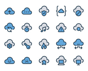 Fototapeta premium Filled blue outline icons set for Cloud computing.