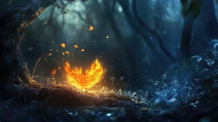 Fototapeta premium Enchanted Forest: A Firebird's Night Bloom