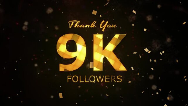 9K Followers celebration animation, 9000 followers thank you video, fireworks, confetti party effects, social media milestone motion graphics animation, celebrating 9K followers