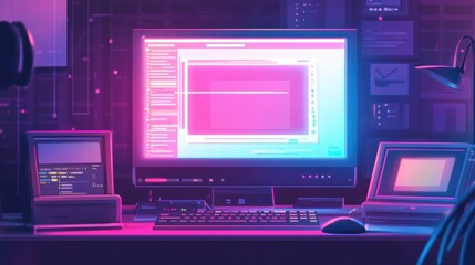 Obraz premium Retro old computer user interface,Pink Y2K computer window page and retro interface of PC screenTrendy,y2k pc element,8 bit pixel art,Transgressive conceptual modern art,kawaii retro 90s style.