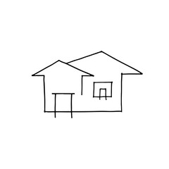 Simple logo concept hand-drawn line art of a house with a door, roof, and window.
