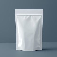 White Stand-Up Pouch with Resealable Zipper Displayed Against Dark Background