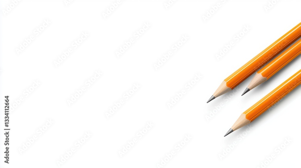 Poster three sharpened orange pencils lie on a clean, white background, creating a simple yet striking visu