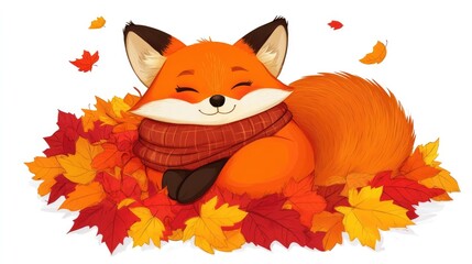 Adorable Fox in Autumn Leaves: A Cozy Fall Illustration