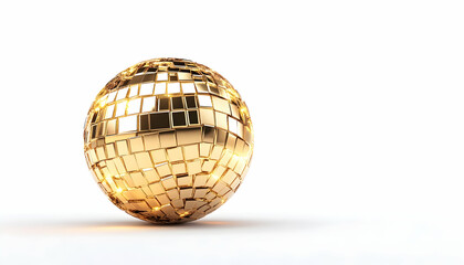 Gold disco ball, reflecting light, isolated on white