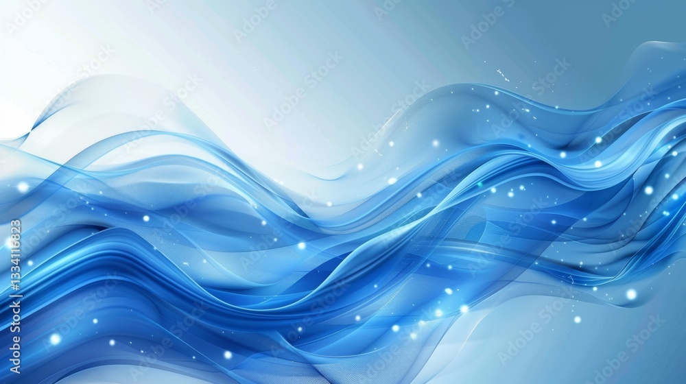 Poster abstract flowing blue wave with gentle curves and sparkling highlights conveying a sense of calm and