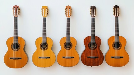 Fototapeta premium Six Guitars Neatly Arranged, Symbolizing Harmony and Precision in Design 