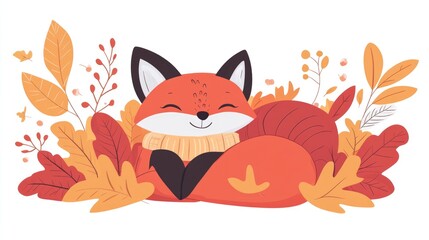 Fototapeta premium Adorable Autumn Fox Amidst Vibrant Fall Foliage