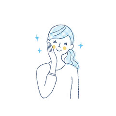 頬に手を当てて喜んでいる女性