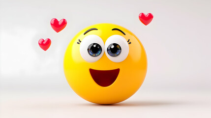 Fototapeta premium Happy yellow emoticon with hearts