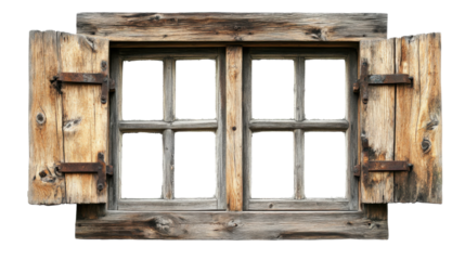old window with wooden shutters isolated on white background