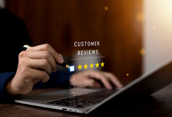 Business concept satisfaction survey, users rate service experience in online application, rate business with best quality in customer service.