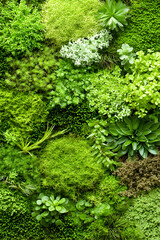 Lush green moss and plant wall texture
