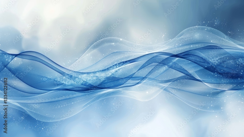 Poster captivating flowing arrangement of transparent fabric-like waves in blue tones against a bright diff