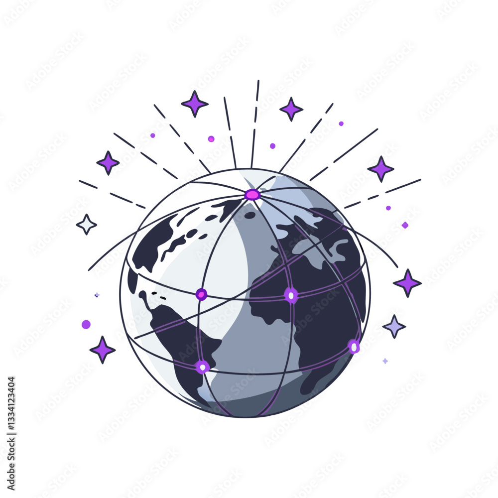 Poster global network vector featuring a stylized globe with interconnected nodes, symbolizing worldwide co
