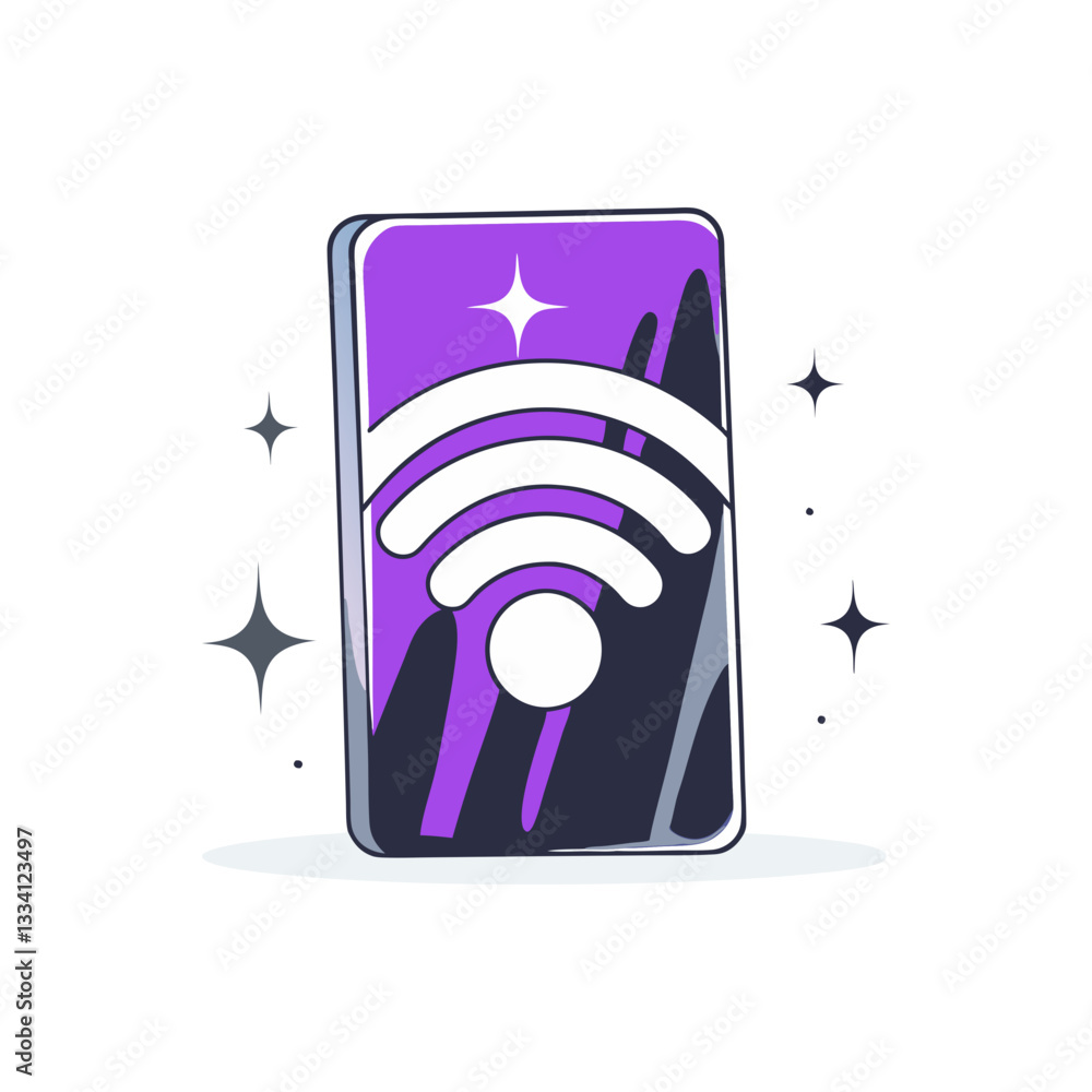 Aufkleber wireless connectivity vector featuring a smartphone with a glowing wi-fi symbol, representing intern