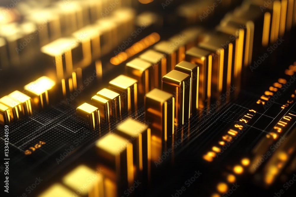 Poster golden bar graph on a dark circuit board