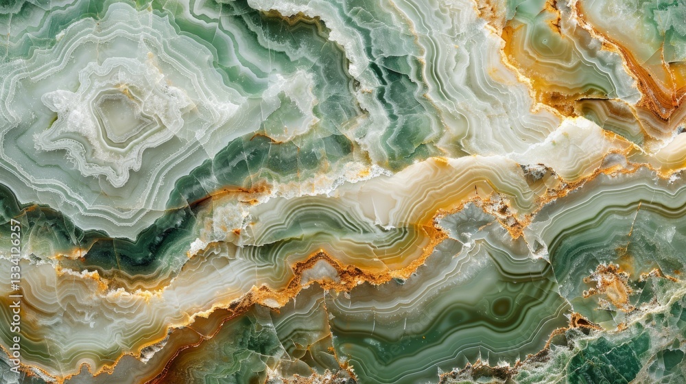 Poster detailed close up showcasing the intricate patterns and textures found within a green agate mineral 