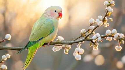 A Beautiful Parrot Perched Gracefully Upon A Blooming Branch