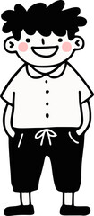 Smiling Cartoon Boy, Monochrome Art, Whimsical Illustration.