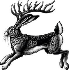 Jackalope jumping vector black silhouette cricut design for T-Shirt