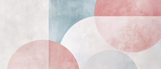 Layered pastel shapes with fine geometric line accents, a soft yet structured design
