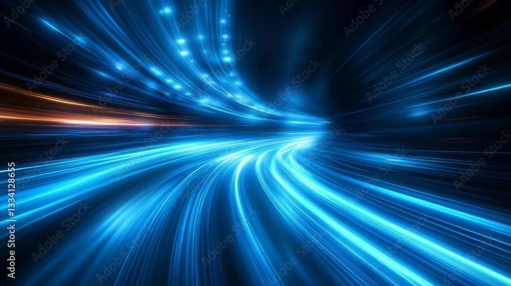 Poster dynamic blue light rays with motion blur creating streaks and lines over a dark blue background evok