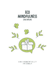 Vector cartoon sketch paper box, used as biodegradable packaging, with green leaves. Sustainable lifestyle. Zero waste Concept.	
