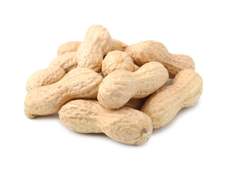 Pile of unpeeled peanuts isolated on white