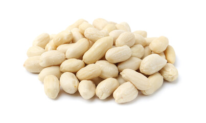 Pile of fresh peeled peanuts isolated on white