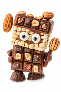 Naklejki Playful chocolate monster figure made with nuts and chocolate bars
