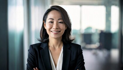 オフィスで仕事をするビジネススーツの女性