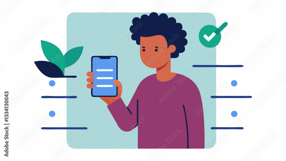 Poster gadget evaluation an illustration of an individual holding a smartphone and looking at it closely wi