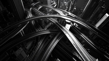 Monochrome Futuristic Highway Interchange with a Sci-Fi Aesthetic
